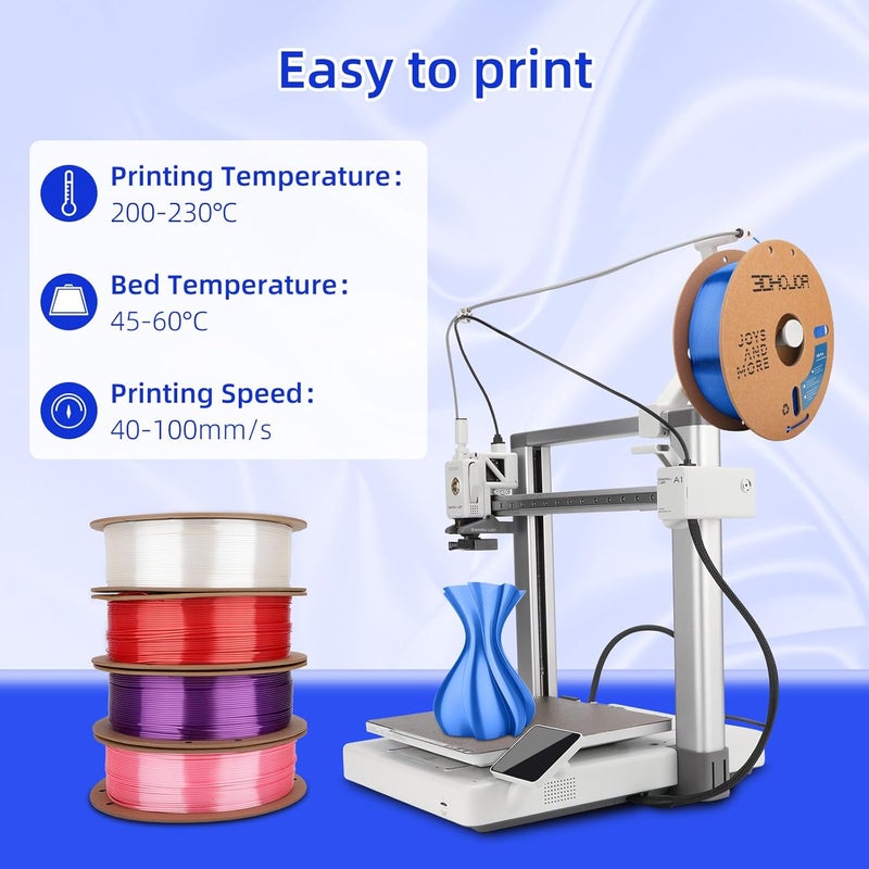 3DHoJor Silk PLA Filament 1.75mm, PLA Filament 1.75mm Silk Shiny 3D Printer Filament, 1kg*2 Cardboard Spool, Dimensional Accuracy +/- 0.03 mm, Fit Most FDM Printer(Silk Red+Blue) - Image 3